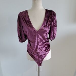 Anthropologie Purple Velvet V-Neck Bodysuit